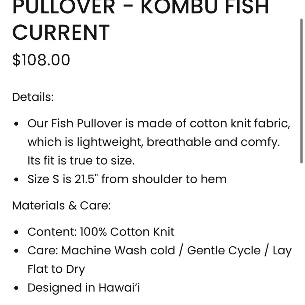 Fighting Eel pullover- Kombu Fish Current, Blk, Sz S. LIKE NEW, never worn. - Picture 10 of 10